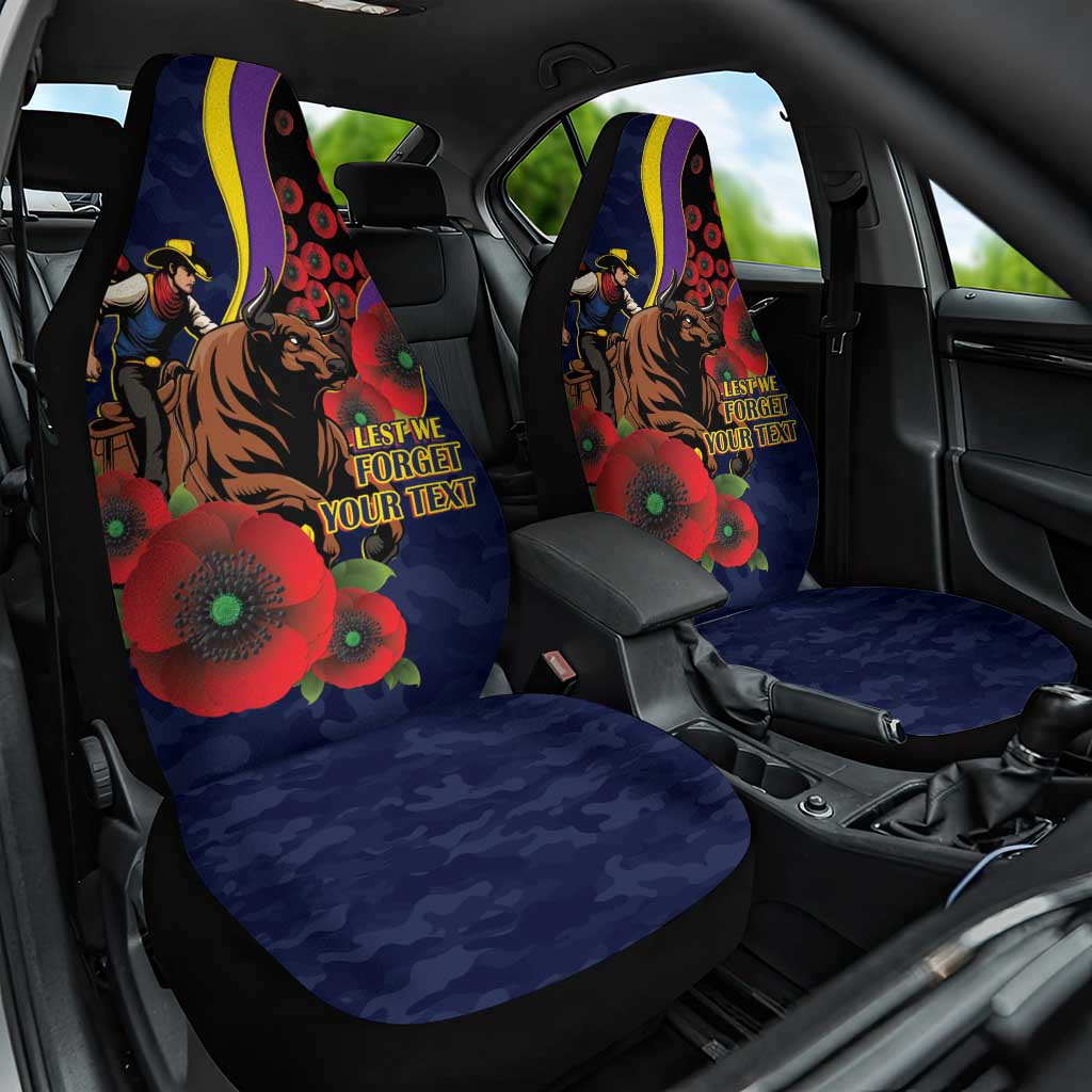 North Queensland Cowboys ANZAC Personalised Car Seat Cover Lest We Forget Poppy Camo