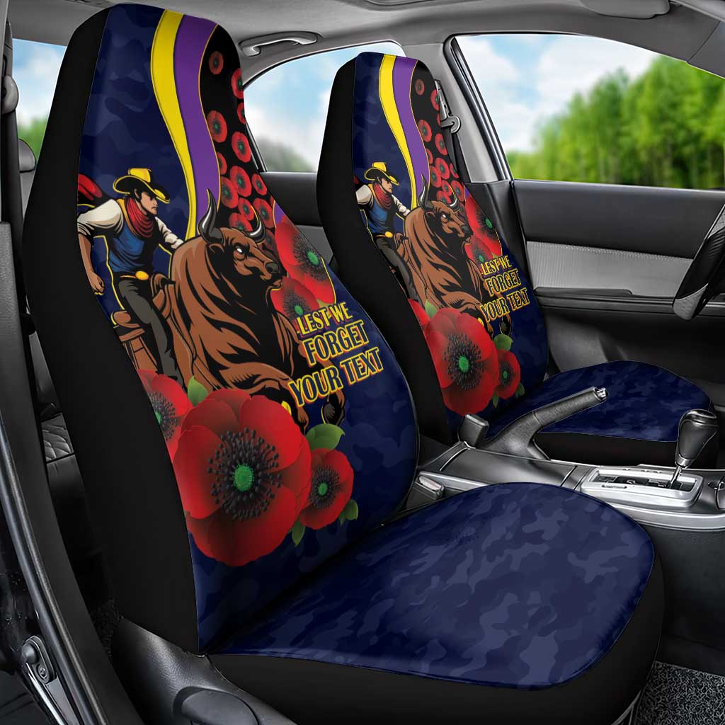 North Queensland Cowboys ANZAC Personalised Car Seat Cover Lest We Forget Poppy Camo