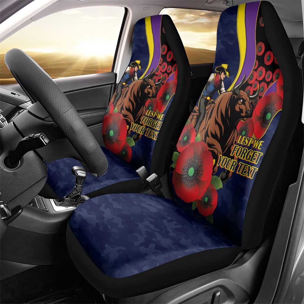 North Queensland Cowboys ANZAC Personalised Car Seat Cover Lest We Forget Poppy Camo