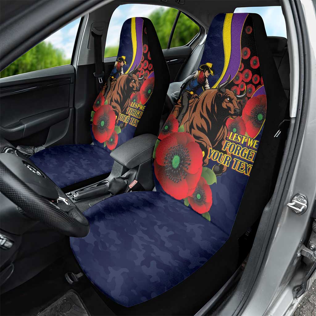 North Queensland Cowboys ANZAC Personalised Car Seat Cover Lest We Forget Poppy Camo
