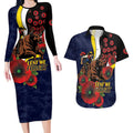 North Queensland Cowboys ANZAC Personalised Couples Matching Long Sleeve Bodycon Dress and Hawaiian Shirt Lest We Forget Poppy Camo