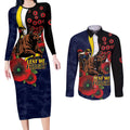 North Queensland Cowboys ANZAC Personalised Couples Matching Long Sleeve Bodycon Dress and Long Sleeve Button Shirt Lest We Forget Poppy Camo
