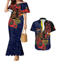 North Queensland Cowboys ANZAC Personalised Couples Matching Mermaid Dress and Hawaiian Shirt Lest We Forget Poppy Camo