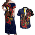 North Queensland Cowboys ANZAC Personalised Couples Matching Off Shoulder Maxi Dress and Hawaiian Shirt Lest We Forget Poppy Camo