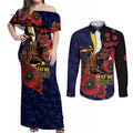 North Queensland Cowboys ANZAC Personalised Couples Matching Off Shoulder Maxi Dress and Long Sleeve Button Shirt Lest We Forget Poppy Camo