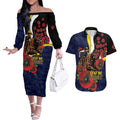 North Queensland Cowboys ANZAC Personalised Couples Matching Off The Shoulder Long Sleeve Dress and Hawaiian Shirt Lest We Forget Poppy Camo