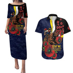 North Queensland Cowboys ANZAC Personalised Couples Matching Puletasi and Hawaiian Shirt Lest We Forget Poppy Camo