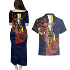 North Queensland Cowboys ANZAC Personalised Couples Matching Puletasi and Hawaiian Shirt Lest We Forget Poppy Camo