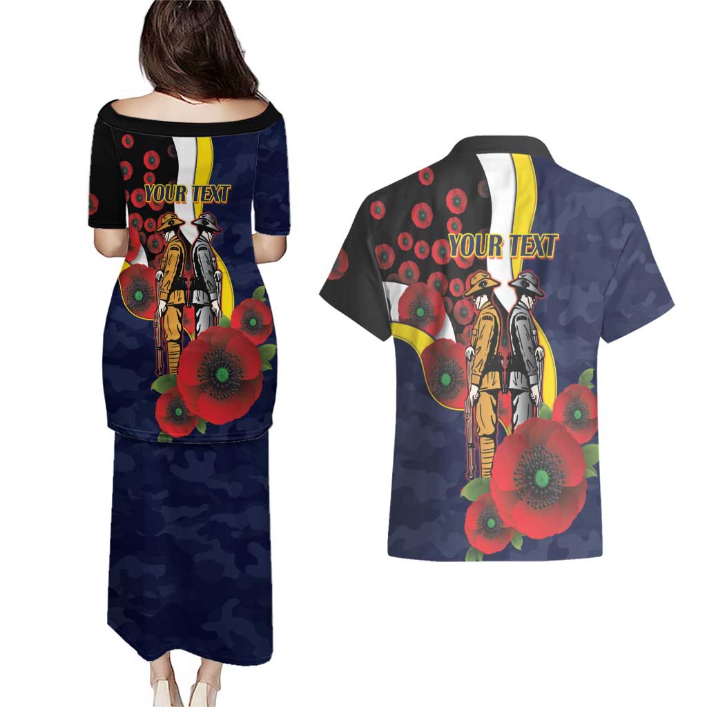 North Queensland Cowboys ANZAC Personalised Couples Matching Puletasi and Hawaiian Shirt Lest We Forget Poppy Camo
