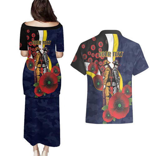 North Queensland Cowboys ANZAC Personalised Couples Matching Puletasi and Hawaiian Shirt Lest We Forget Poppy Camo