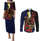 North Queensland Cowboys ANZAC Personalised Couples Matching Puletasi and Long Sleeve Button Shirt Lest We Forget Poppy Camo