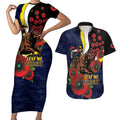 North Queensland Cowboys ANZAC Personalised Couples Matching Short Sleeve Bodycon Dress and Hawaiian Shirt Lest We Forget Poppy Camo