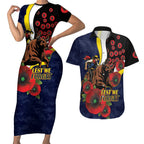 North Queensland Cowboys ANZAC Personalised Couples Matching Short Sleeve Bodycon Dress and Hawaiian Shirt Lest We Forget Poppy Camo