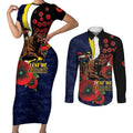 North Queensland Cowboys ANZAC Personalised Couples Matching Short Sleeve Bodycon Dress and Long Sleeve Button Shirt Lest We Forget Poppy Camo