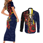 North Queensland Cowboys ANZAC Personalised Couples Matching Short Sleeve Bodycon Dress and Long Sleeve Button Shirt Lest We Forget Poppy Camo