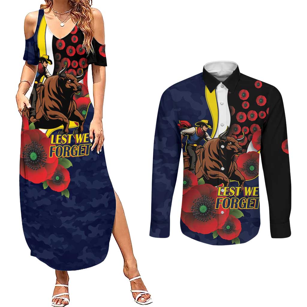 North Queensland Cowboys ANZAC Personalised Couples Matching Summer Maxi Dress and Long Sleeve Button Shirt Lest We Forget Poppy Camo