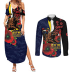 North Queensland Cowboys ANZAC Personalised Couples Matching Summer Maxi Dress and Long Sleeve Button Shirt Lest We Forget Poppy Camo