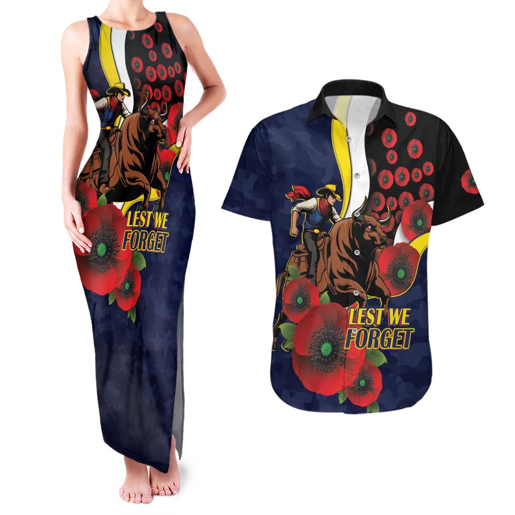 North Queensland Cowboys ANZAC Personalised Couples Matching Tank Maxi Dress and Hawaiian Shirt Lest We Forget Poppy Camo