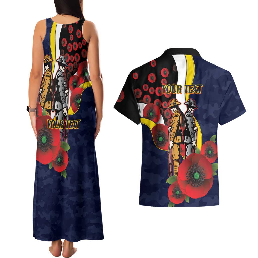 North Queensland Cowboys ANZAC Personalised Couples Matching Tank Maxi Dress and Hawaiian Shirt Lest We Forget Poppy Camo