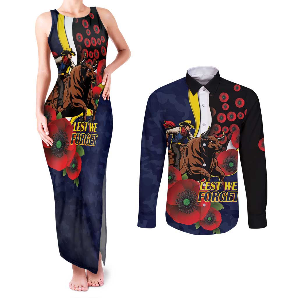 North Queensland Cowboys ANZAC Personalised Couples Matching Tank Maxi Dress and Long Sleeve Button Shirt Lest We Forget Poppy Camo