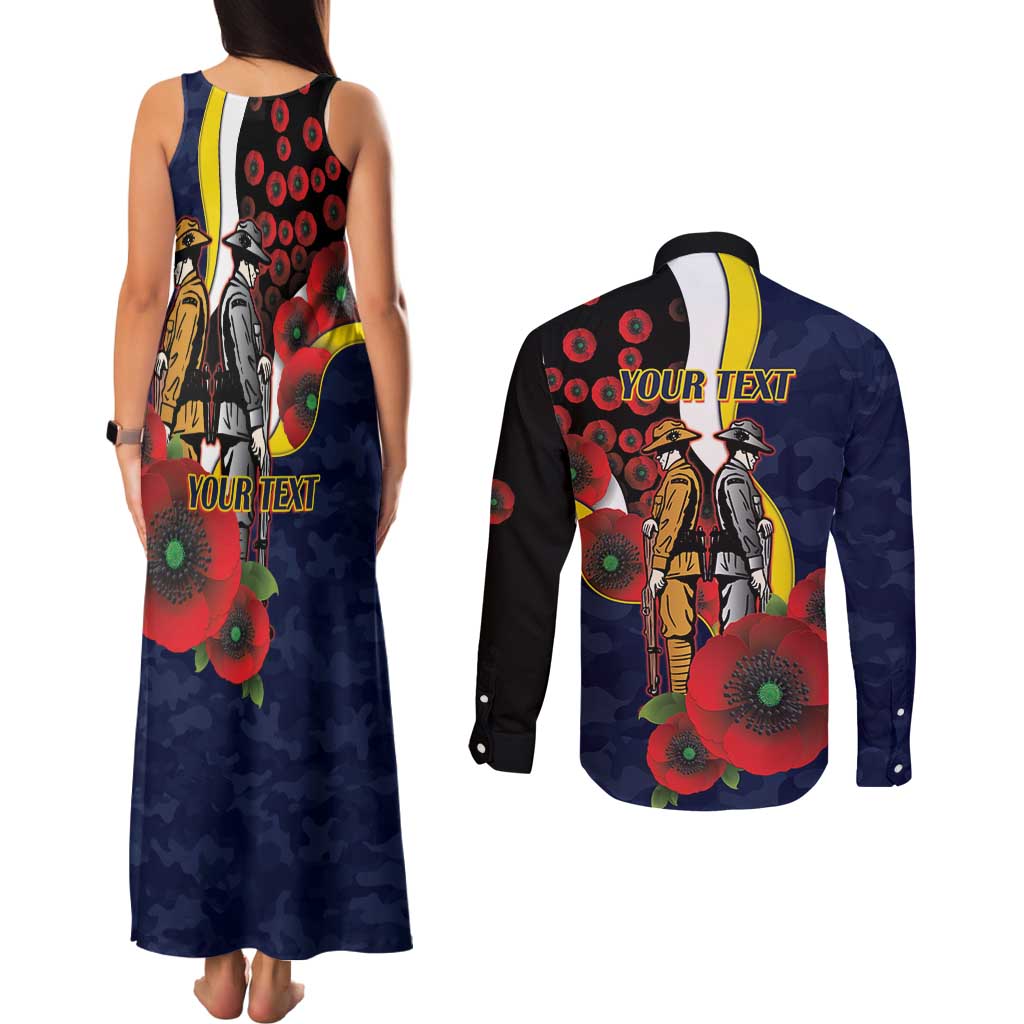 North Queensland Cowboys ANZAC Personalised Couples Matching Tank Maxi Dress and Long Sleeve Button Shirt Lest We Forget Poppy Camo