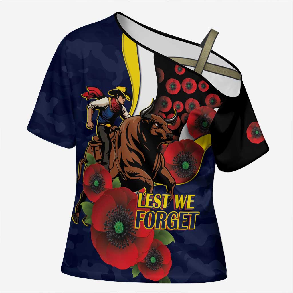 North Queensland Cowboys ANZAC Personalised Cross Shoulder Shirt Lest We Forget Poppy Camo