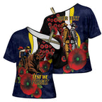 North Queensland Cowboys ANZAC Personalised Cross Shoulder Shirt Lest We Forget Poppy Camo