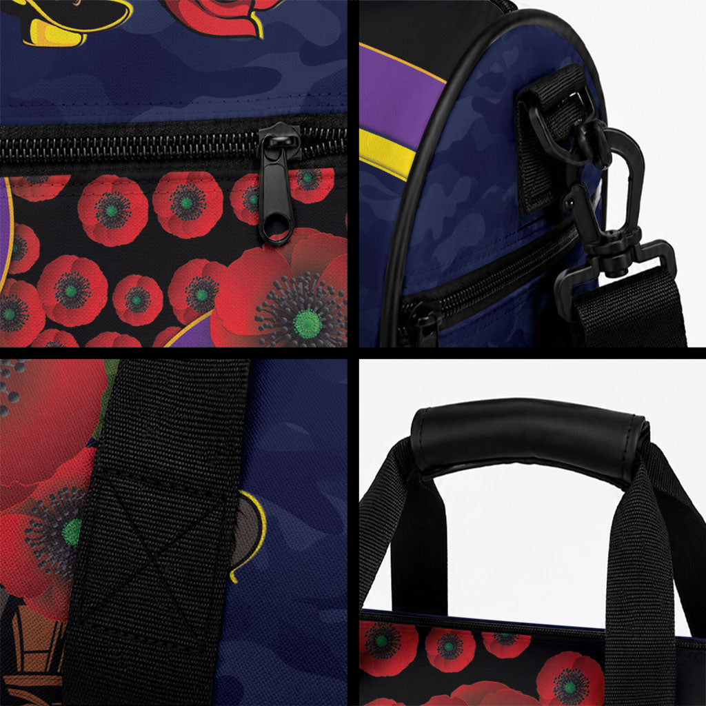 North Queensland Cowboys ANZAC Personalised Duffle Bag Lest We Forget Poppy Camo