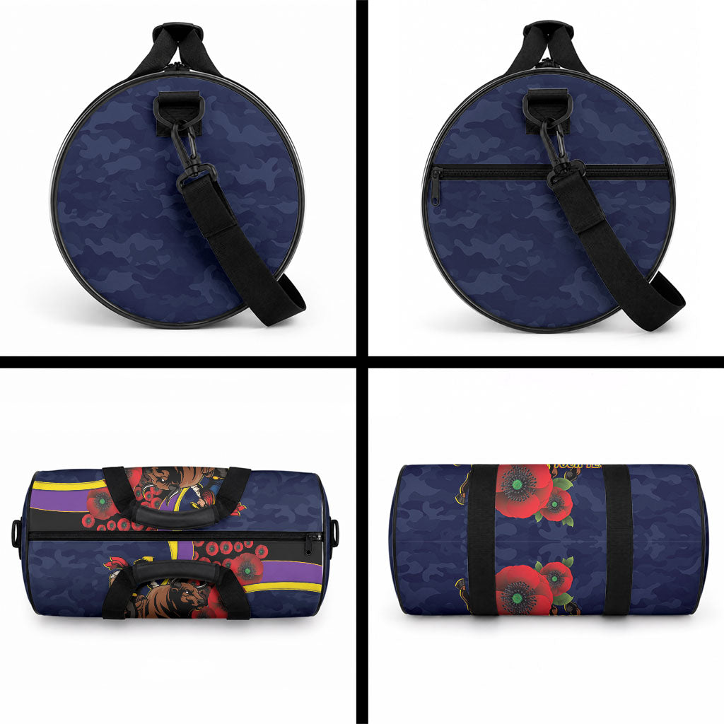 North Queensland Cowboys ANZAC Personalised Duffle Bag Lest We Forget Poppy Camo