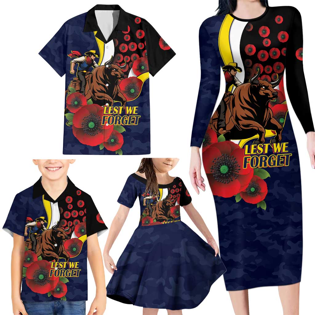 North Queensland Cowboys ANZAC Personalised Family Matching Long Sleeve Bodycon Dress and Hawaiian Shirt Lest We Forget Poppy Camo