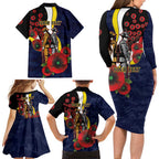 North Queensland Cowboys ANZAC Personalised Family Matching Long Sleeve Bodycon Dress and Hawaiian Shirt Lest We Forget Poppy Camo