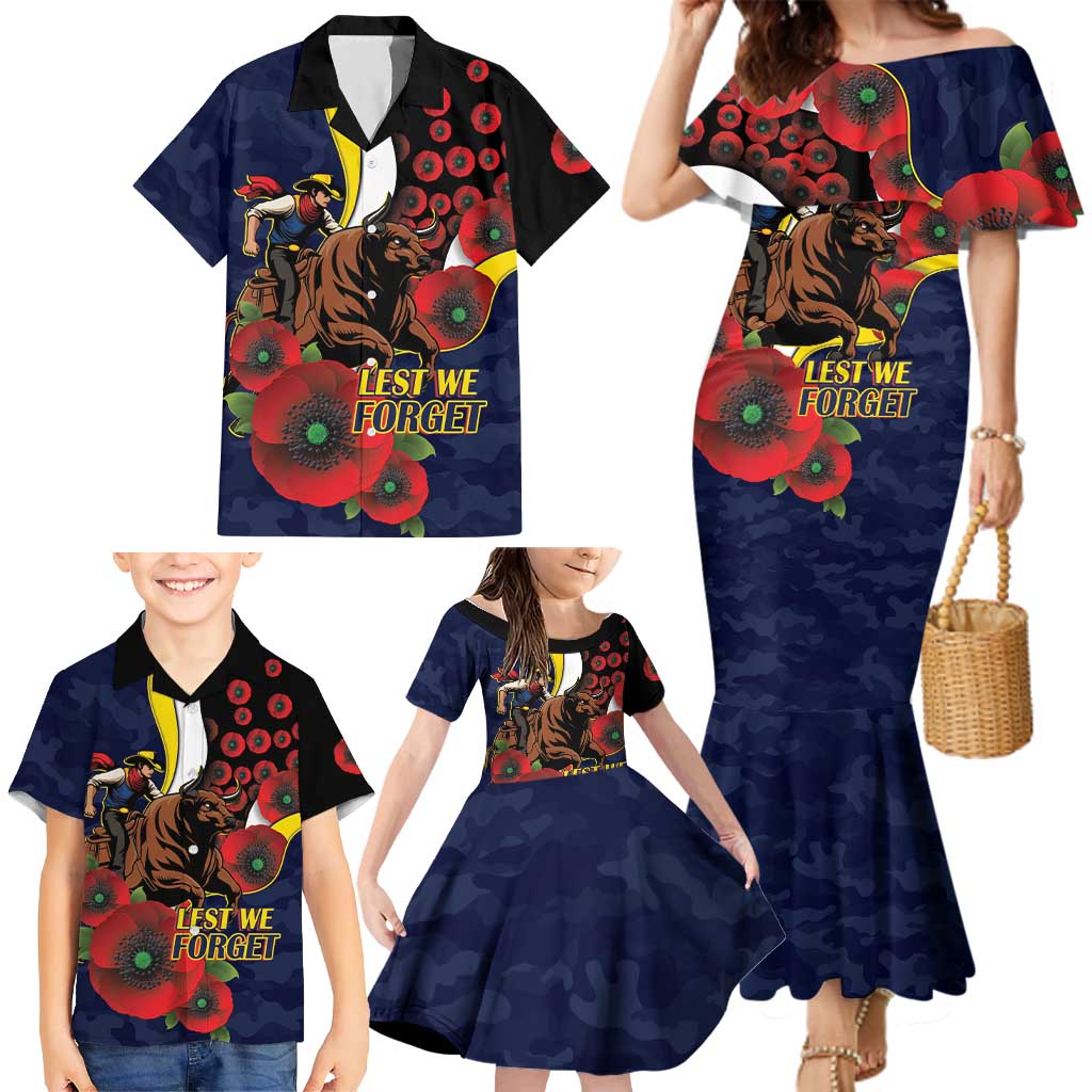North Queensland Cowboys ANZAC Personalised Family Matching Mermaid Dress and Hawaiian Shirt Lest We Forget Poppy Camo