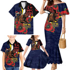 North Queensland Cowboys ANZAC Personalised Family Matching Mermaid Dress and Hawaiian Shirt Lest We Forget Poppy Camo