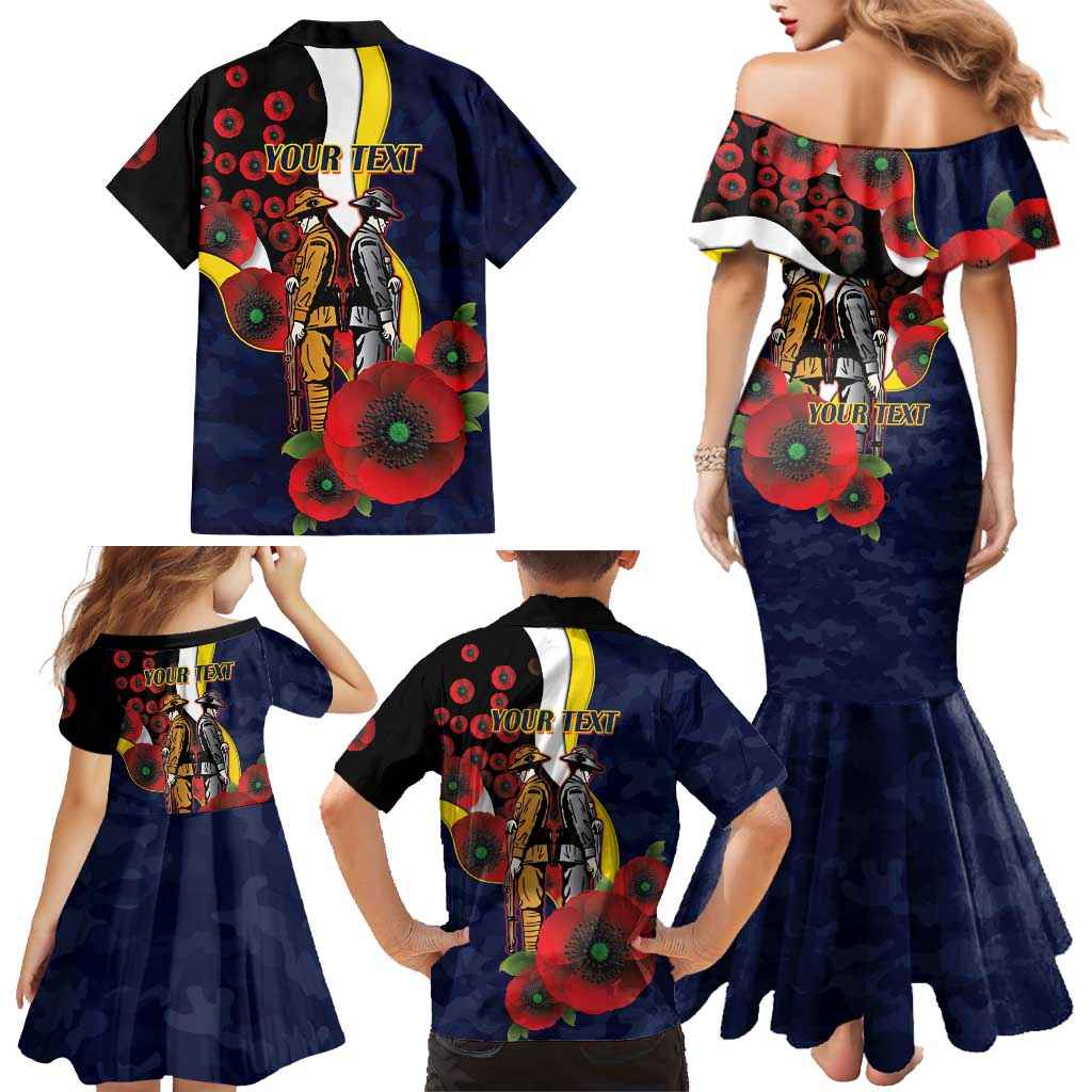 North Queensland Cowboys ANZAC Personalised Family Matching Mermaid Dress and Hawaiian Shirt Lest We Forget Poppy Camo