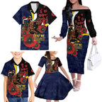North Queensland Cowboys ANZAC Personalised Family Matching Off The Shoulder Long Sleeve Dress and Hawaiian Shirt Lest We Forget Poppy Camo