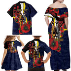 North Queensland Cowboys ANZAC Personalised Family Matching Off Shoulder Maxi Dress and Hawaiian Shirt Lest We Forget Poppy Camo