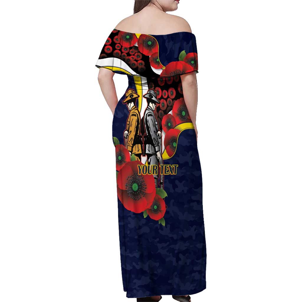 North Queensland Cowboys ANZAC Personalised Family Matching Off Shoulder Maxi Dress and Hawaiian Shirt Lest We Forget Poppy Camo