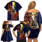 North Queensland Cowboys ANZAC Personalised Family Matching Off Shoulder Short Dress and Hawaiian Shirt Lest We Forget Poppy Camo