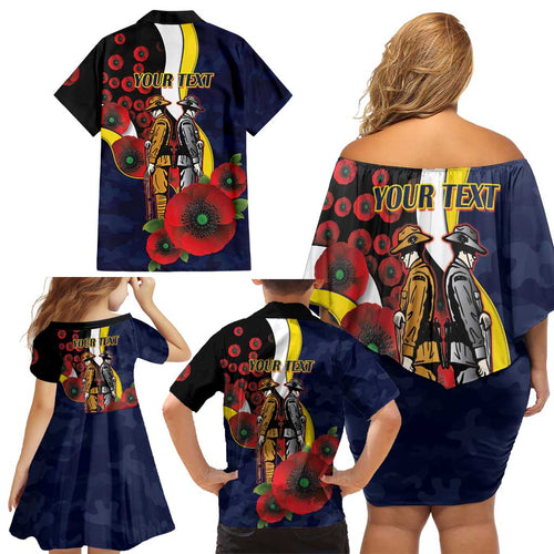 North Queensland Cowboys ANZAC Personalised Family Matching Off Shoulder Short Dress and Hawaiian Shirt Lest We Forget Poppy Camo