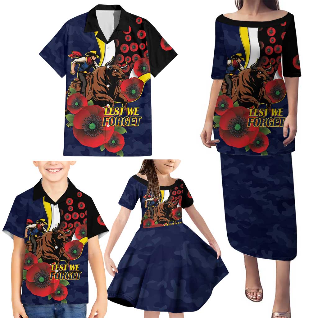 North Queensland Cowboys ANZAC Personalised Family Matching Puletasi and Hawaiian Shirt Lest We Forget Poppy Camo