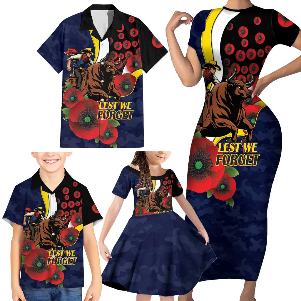 North Queensland Cowboys ANZAC Personalised Family Matching Short Sleeve Bodycon Dress and Hawaiian Shirt Lest We Forget Poppy Camo