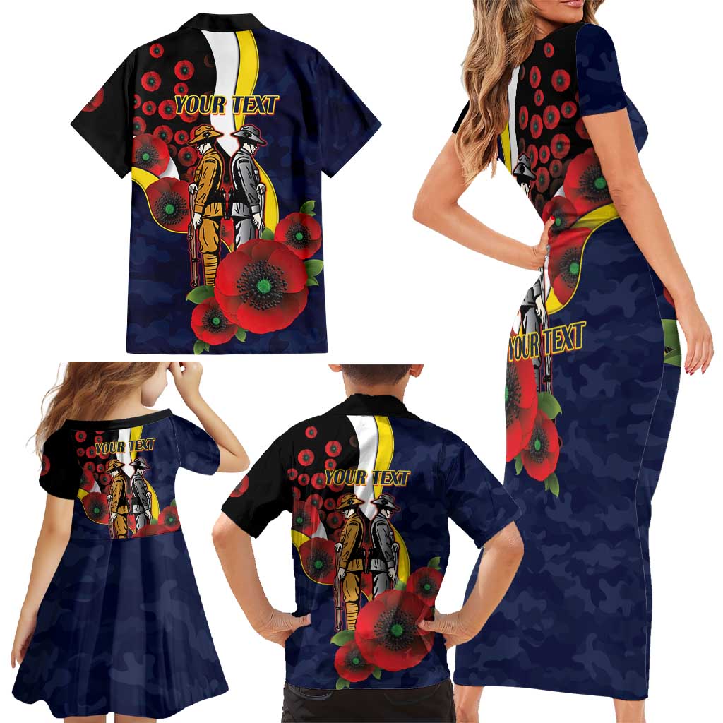 North Queensland Cowboys ANZAC Personalised Family Matching Short Sleeve Bodycon Dress and Hawaiian Shirt Lest We Forget Poppy Camo