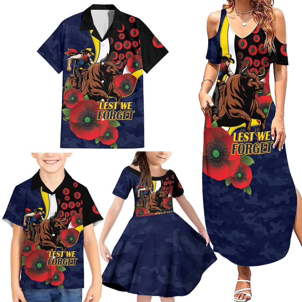 North Queensland Cowboys ANZAC Personalised Family Matching Summer Maxi Dress and Hawaiian Shirt Lest We Forget Poppy Camo