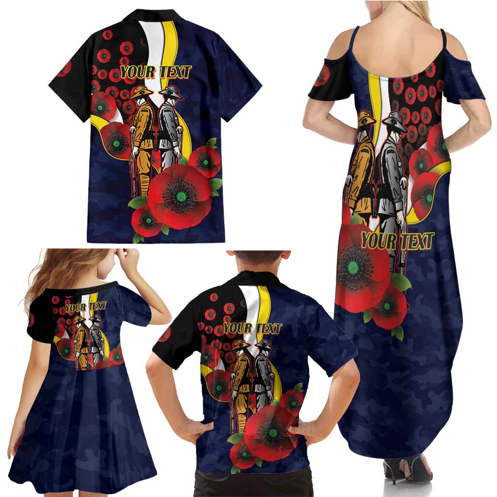 North Queensland Cowboys ANZAC Personalised Family Matching Summer Maxi Dress and Hawaiian Shirt Lest We Forget Poppy Camo