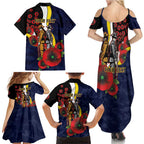 North Queensland Cowboys ANZAC Personalised Family Matching Summer Maxi Dress and Hawaiian Shirt Lest We Forget Poppy Camo