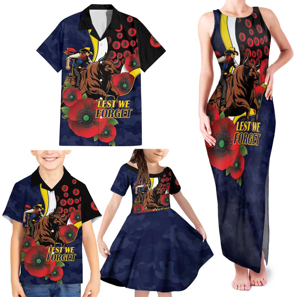 North Queensland Cowboys ANZAC Personalised Family Matching Tank Maxi Dress and Hawaiian Shirt Lest We Forget Poppy Camo