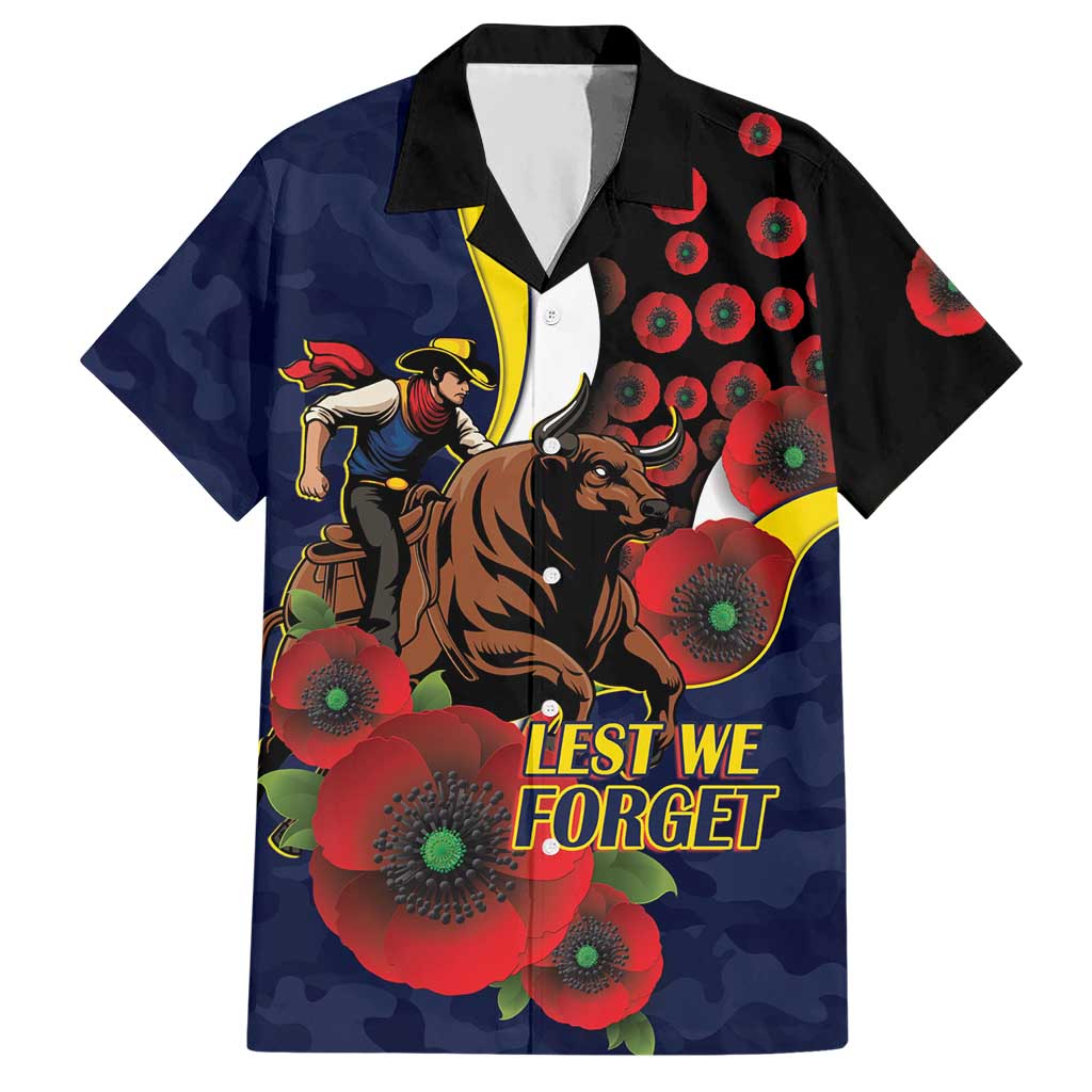 North Queensland Cowboys ANZAC Personalised Hawaiian Shirt Lest We Forget Poppy Camo