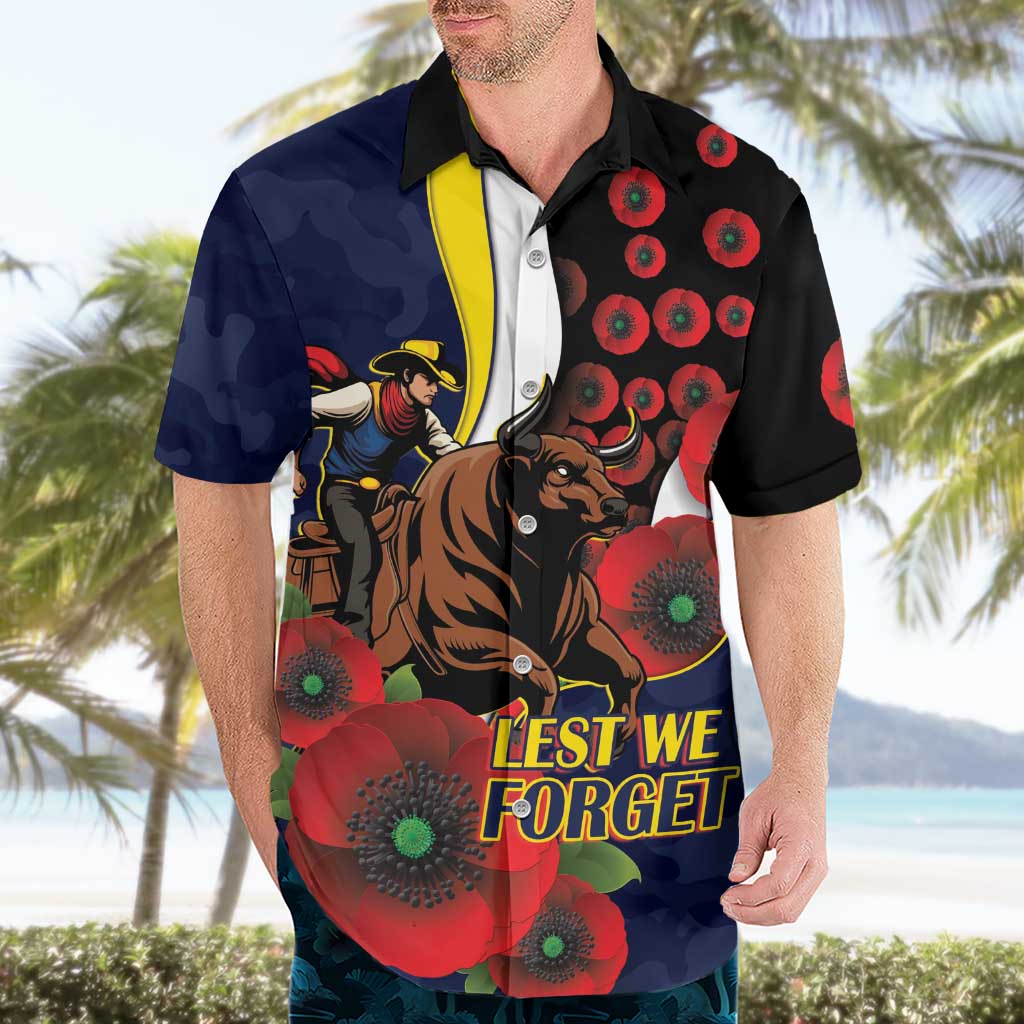 North Queensland Cowboys ANZAC Personalised Hawaiian Shirt Lest We Forget Poppy Camo