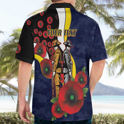 North Queensland Cowboys ANZAC Personalised Hawaiian Shirt Lest We Forget Poppy Camo