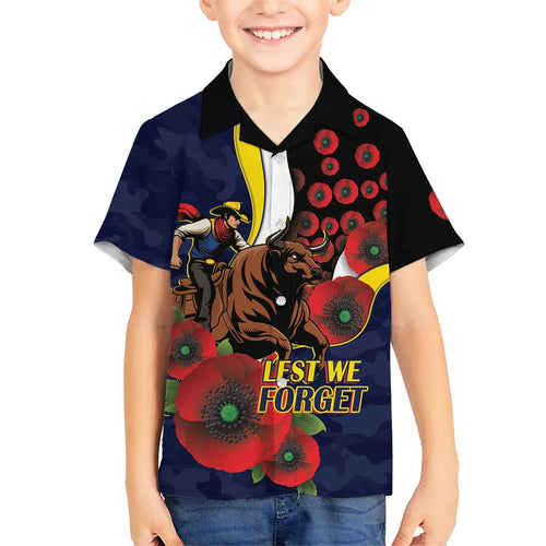 North Queensland Cowboys ANZAC Personalised Hawaiian Shirt Lest We Forget Poppy Camo